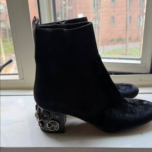 Coach Black Ankle Boots with Floral Silver Heel